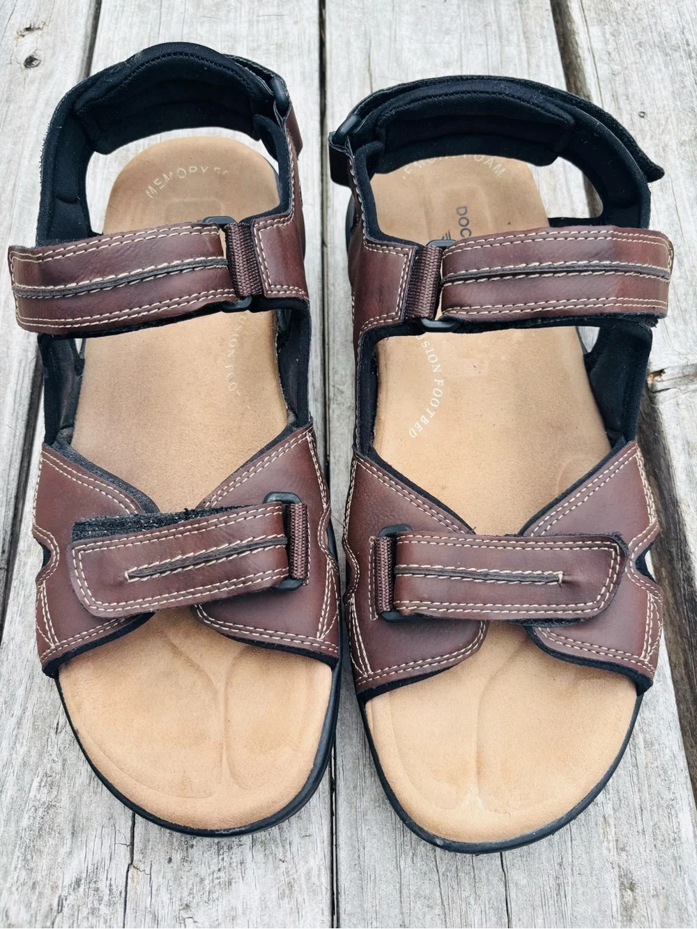 Dockers Men’s Brown Leather Multi-Strap Comfort Sandals size 13